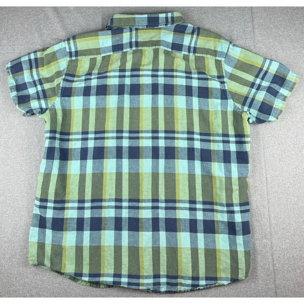 Banana Republic XL Plaid Short Sleeve Button Front Shirt Green Blue